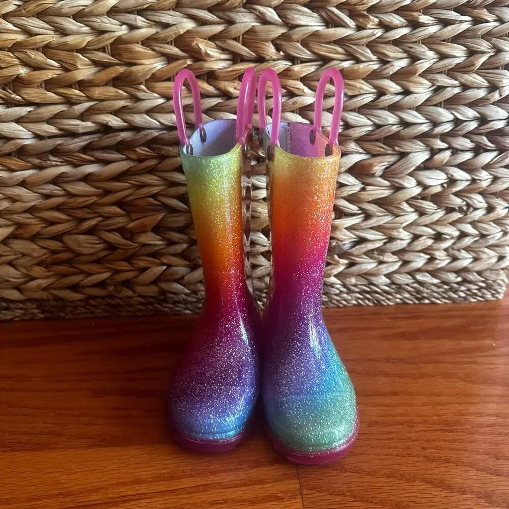 Western Chief Kids Celestial Ombre Lighted Waterproof Boots sz 6